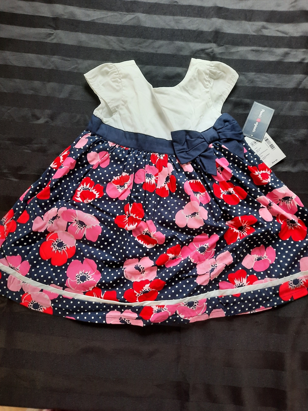 Gymboree Navy Floral and White Bow Party Dress